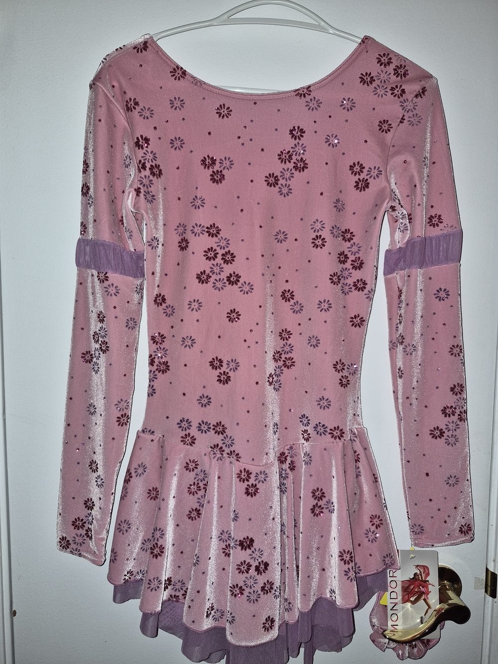 Women Large Pink Velvet Skating Dress Floral Print Mondor Made In Canada NWT